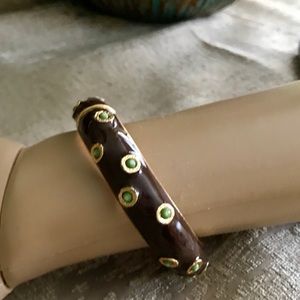 Brown /gold with green dots